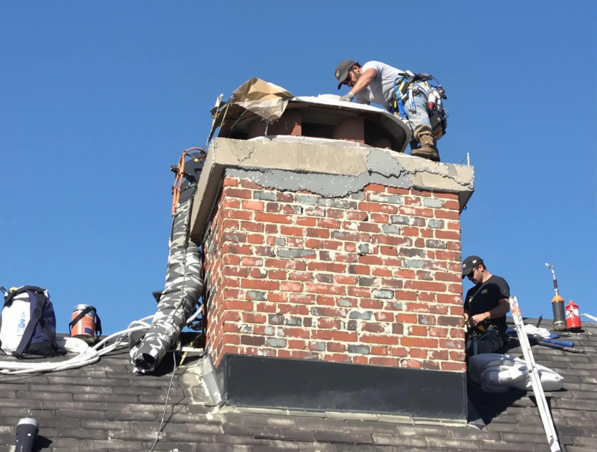 Bethel Park Chimney Sweep installing a custom chimney crown in Bethel Park, PA