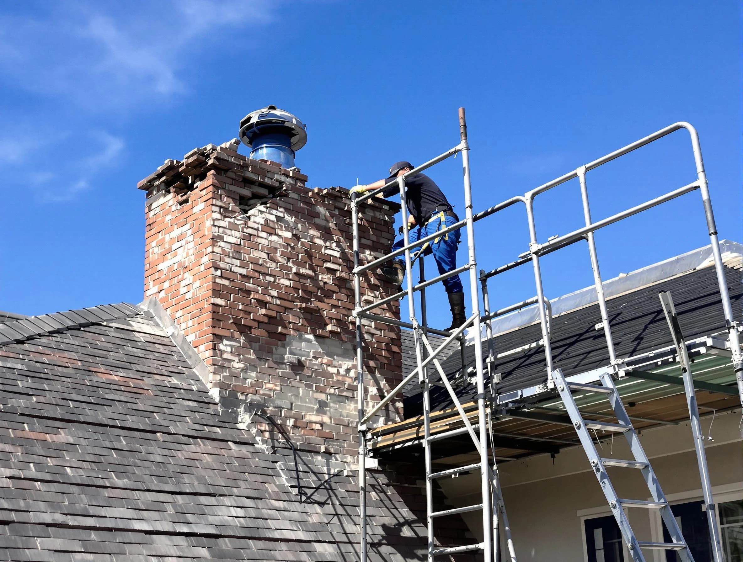 Rebuilding a chimney structure by Bethel Park Chimney Sweep in Bethel Park, PA