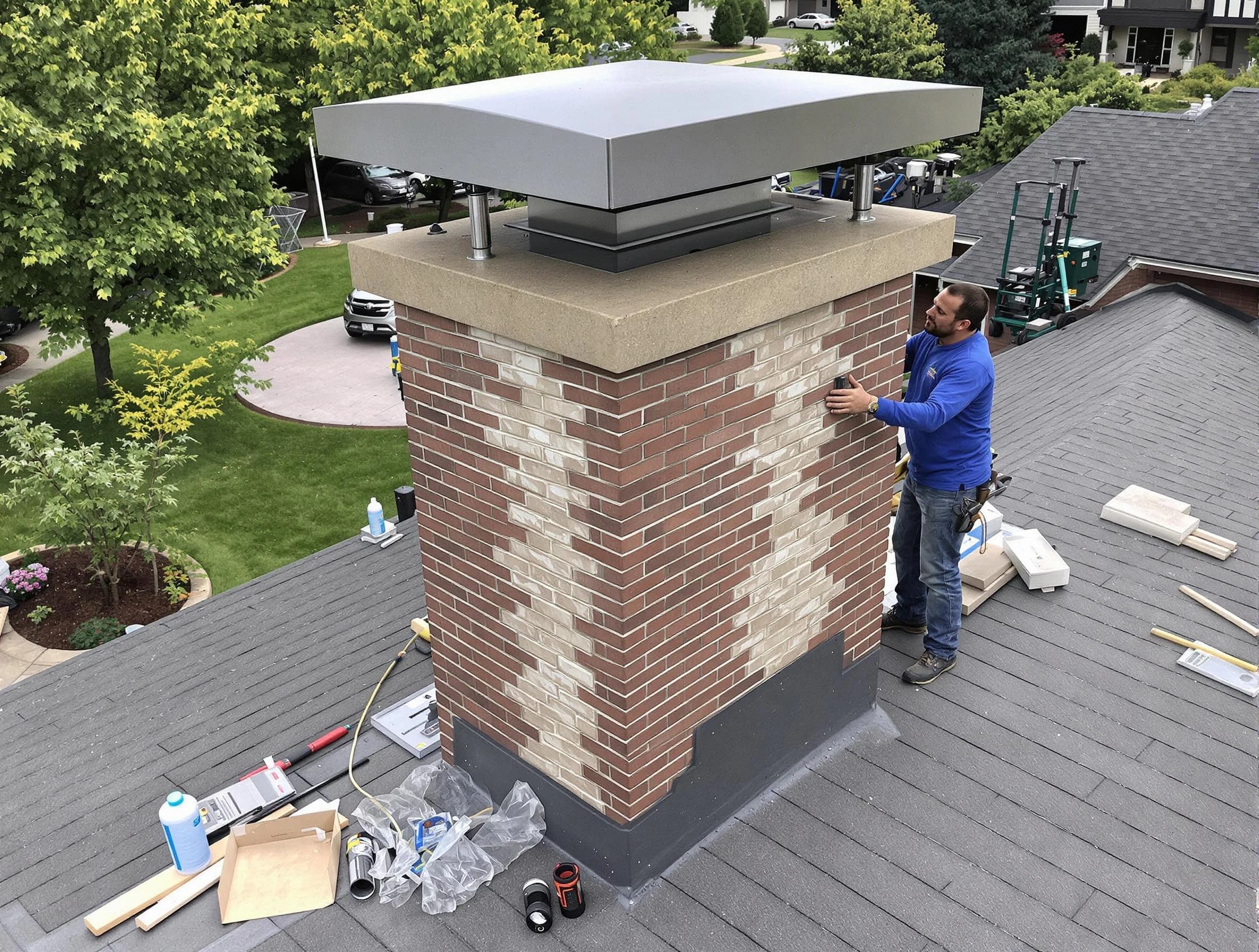 Bethel Park Chimney Sweep team working on a custom chimney remodel in Bethel Park, PA