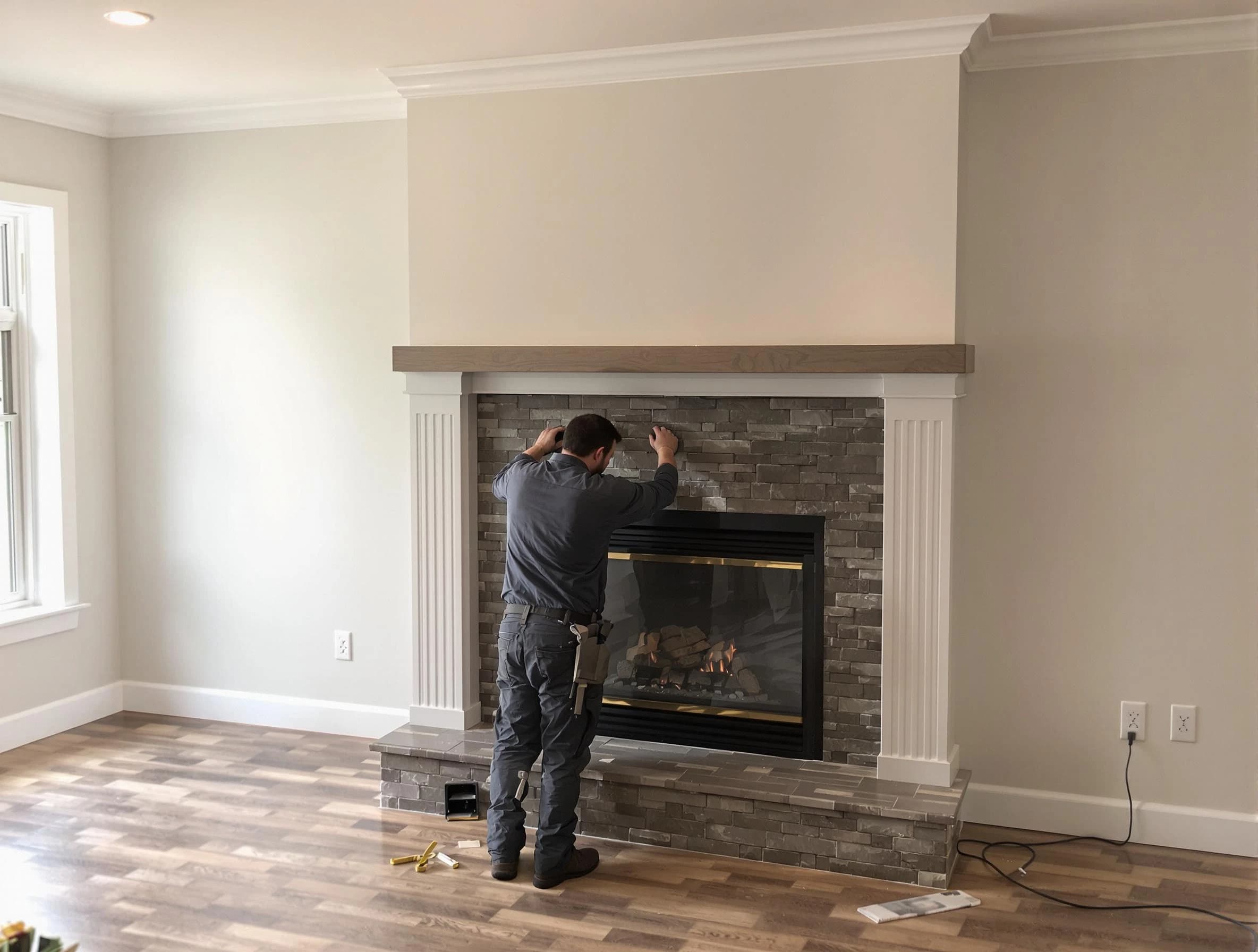 Bethel Park Chimney Sweep finishing a custom fireplace install in Bethel Park, PA